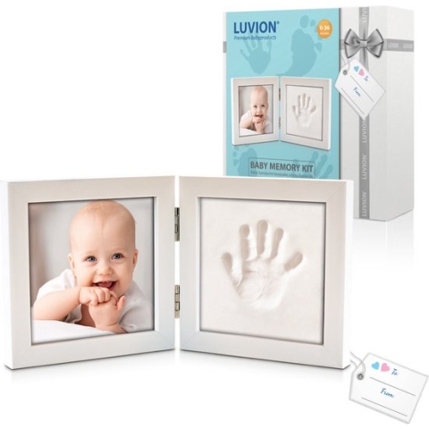 Luvion - Baby Fotolijstje met Klei Afdruk (Gipsafdruk baby) - Hand & Voet Afdruk - Geboorte cadeau - Kraamcadeau jongen / Kraamcadeau meisje