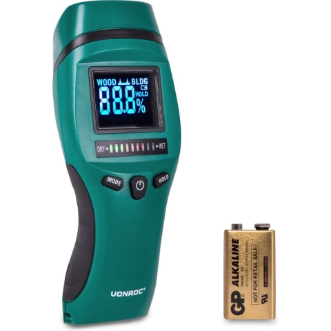 VONROC PRO Vochtmeter – Professioneel gebruik – Accuraat – Hoog contrast LCD met achtergrondverlichting
