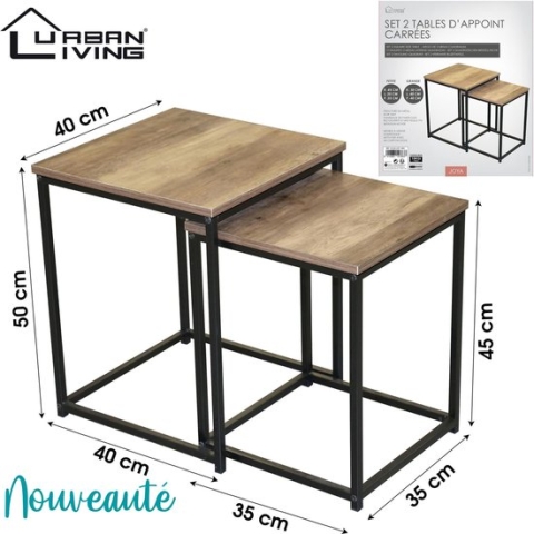Urban Living - Set van 2 Vierkante Houten Bijzettafels Joya