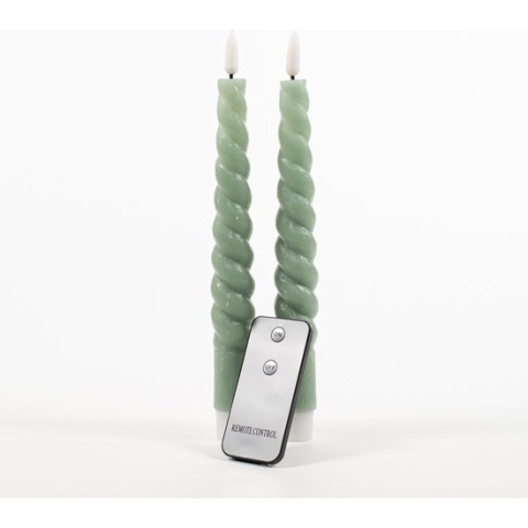 Anna's Collection LED dinerkaarsen swirl - jade groen - 2x st - 23 cm