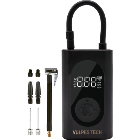 Vulpes Goods® Tech - Compressor Bandenpomp - Luchtcompressor - Oplaadbaar & Draagbaar - Elektrische Fietspomp - Ballenpomp - Fiets tot Auto - 7 opzetstukken, Zaklamp & Powerbankfunctie - Fast Inflator - 6400 MAH - PRO