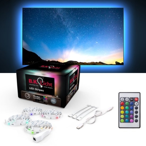 B.K.Licht - LED strip - 2 meter - RGB - Auto USB - afstandsbediening - zelfklevend - voor TV/PC - gaming accesoires