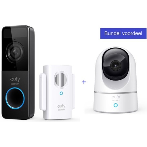 Eufy Slimme Video Deurbel + Eufy by Anker 2K Indoor Camera - Zwart en wit,Bundelvoordeel
