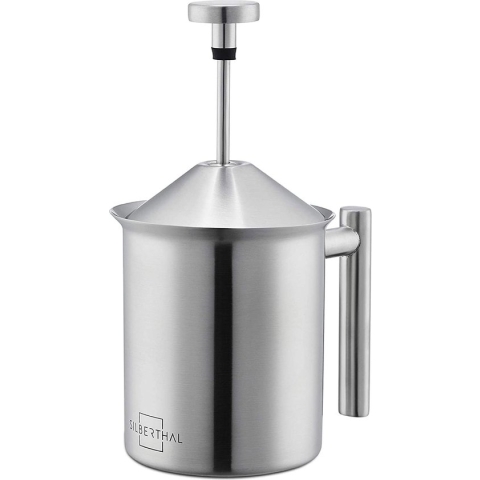 Silberthal - Melkopschuimer - Handmatige Melkopschuimer - 400 ml - Zilver - Roestvrijstaal - Melkschuimer - Cadeau