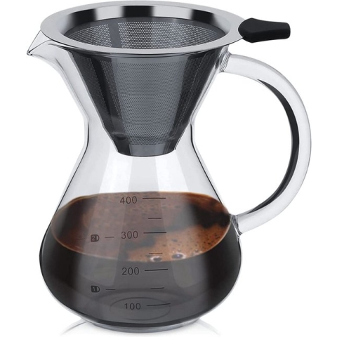400ml Pour Over Coffee Maker, Zuiger Koffiepotten Handmatige Koffiezetapparaat Glazen Koffiezetapparaat met Roestvrijstalen Filter en Schaal