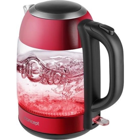 Concept RK4081 waterkoker 1,7 l Zwart, Rood, Roestvrijstaal, Transparant 2200 W