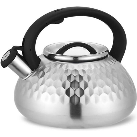 Maestro - Waterkoker met Deksel en Fluit Geluid 3L | Hoge Kwaliteit Roestvrij Staal (Zilver/Zwart)