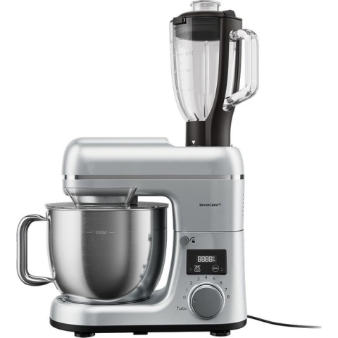 Silvercrest Keukenmachine - Met geïntegreerde weegschaal voor het wegen in de mengkom - Vermogen: 900 W - Mengkom: 3,6 L - Mixkan: 1 L  - Deeghaak en garde met Teflon®-antiaanbaklaag - Mixer-opzet met RVS mes en deksel met vulopening