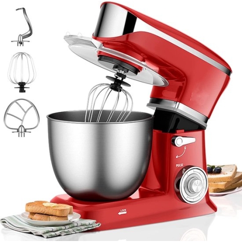 Royalty Line PKM1900 Keukenmachine - Keukenrobot - 1900W - Foodprocessor - Keukenmixer Met Spatscherm - 6.5 Liter - Rood