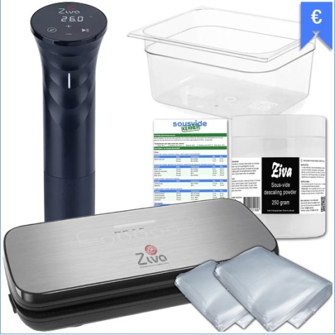Sous-vide voordeelbundel met Ziva Savant (1200W) sous-vide stick - Medium (12 liter) waterbak reservoir - Ziva OneTouch vacuümsealer - handige accessoires!