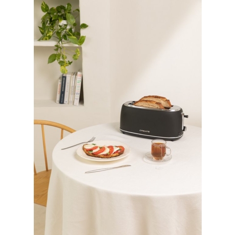 CREATE - TOAST RETRO STYLANCE XL - Broodrooster met twee lange sleuven - 6 verschillende roosters - 25 cm lang- 3 programma's - Zwart