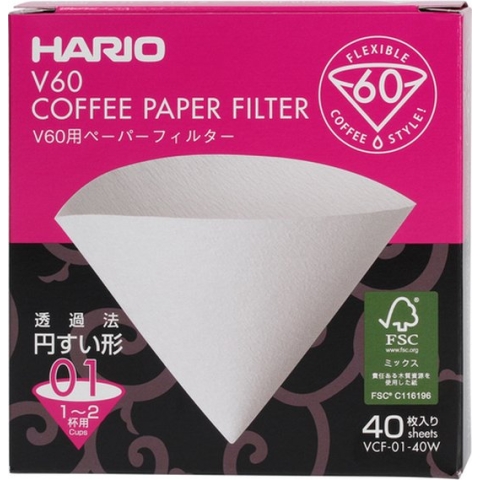 Hario Koffiefilters V60 01 - Wit (40 stuks)