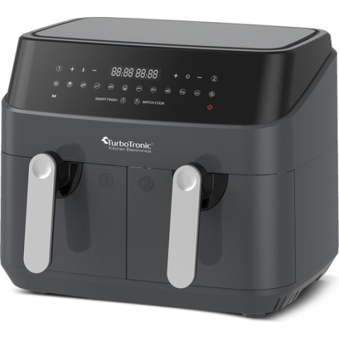 TurboTronic DAF5 Dubbele Airfryer XXL - Heteluchtfriteuse - 9 Liter - Grijs