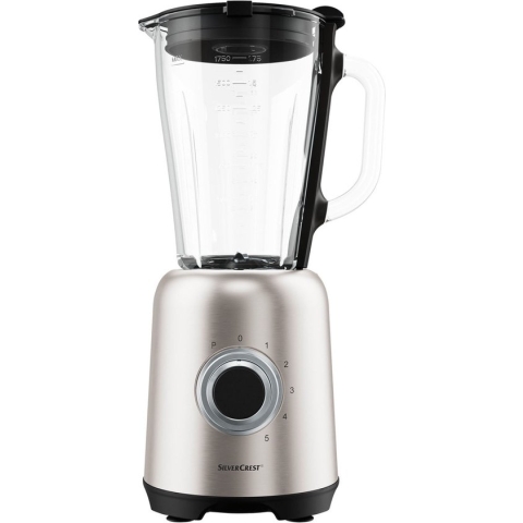 Silvercrest Blender - Ideaal voor shakes, smoothies en crushed ice - Vermogen: 600 W - Inhoud mengkan: 1,75 L - Snelheden: 5 + turbofunctie - Pulsfunctie - RVS mes - Deksel met vulopening en doseerdop