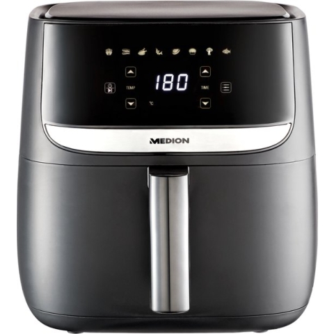 Medion E50 XL Airfryer - Heteluchtfriteuse - 5,7 liter XXL - 1.700 W - digitaal bedieningspaneel - LED-Display - 8 automatische programma - olievrij frituren - zwart