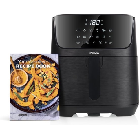 Airfryer XXL - Princess Airfryer 01.182061.01.001 - Digital Aerofryer met handige devider - Groot 6,5 L - Braden, grillen, bakken, roosteren én frituren - Digital Touch Screen - 10 Automatische programma's - zwart - Inclusief gratis receptenboek