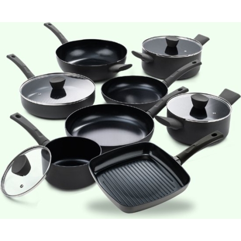 ISENVI Avon Chef Culinair set - Pannenset 9 delig - Ergo grepen - Antraciet - Keramisch - 100% PFAS, PTFE en PFOA vrij - 100% duurzaam - Unieke Antiaanbaklaag - Non-stick bodem - Vaatwasbestendig - Geschikt voor alle warmtebronnen inclusief inductie