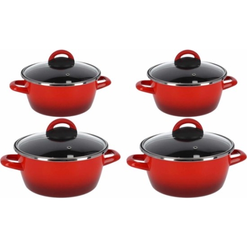 Kookpannen set van 4x stuks rood 5 liter en 8 liter Cuenca - Rvs pannenset