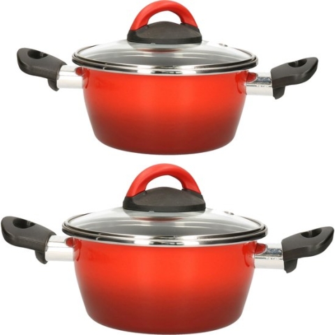 Kookpannen set van 4x stuks rood 3 liter en 5 liter Cuenca - Rvs pannenset