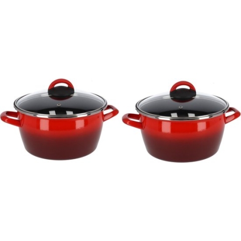 Set van 2x stuks rvs rode kookpan/pannen Cuenca met glazen deksel 24 cm 10 liter
