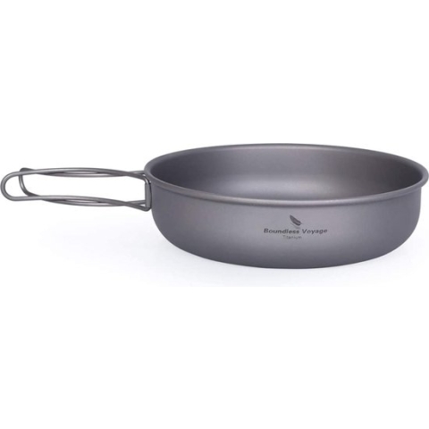 Boundless Voyage - Titanium - Koekenpan Schaal met Inklapbare Handgreep - Ultralicht - Camping Picknick - Koekenpan - Servies - Titanium Pan - Ti15144B - Kookgerei - Potten & Pannen - Koekenpannen