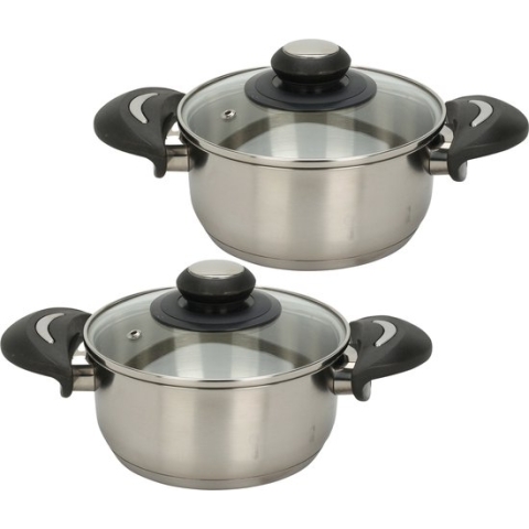Excellent Houseware Kookpannen set - 2x - glazen deksel - RVS - 2.7 en 3.5 liter