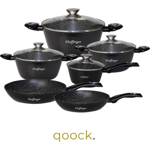 Cheffinger | Black Line Pannenset | 10 Delig | Midnight Black | Alle warmtebronnen