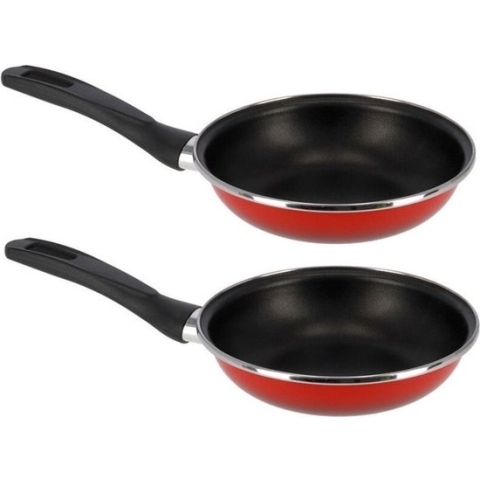 Set van 2x stuks aluminium professionele rode koekenpan Merida met anti-aanbak laag 20 cm - Hapjespannen