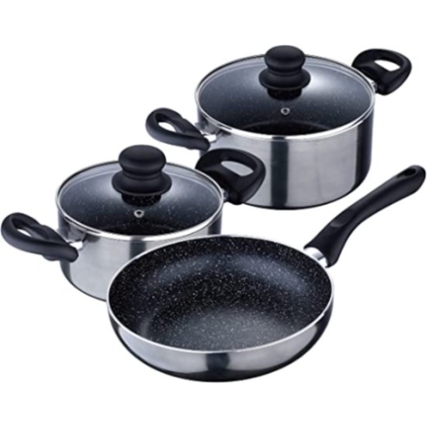 Gratyfied Pannenset Inductie Vrijstaand - Koekenpan Inductie Met Glazen Deksel - 3 Stuks - Zwart
