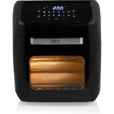 Eden ED-7017 Airfryer Oven - 10 programma's - Inhoud: 12 liter – Inclusief gratis roterende mand en rotisserievork - Heteluchtfriteuse en oven in één - Zwart