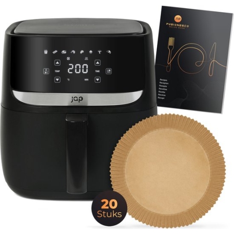 JAP Aspire - Airfryer XXL 5,7 liter - Vaatwasserbestendig - Incl. Nederlandstalig XL kookboek - Bakpapier 20 stuks