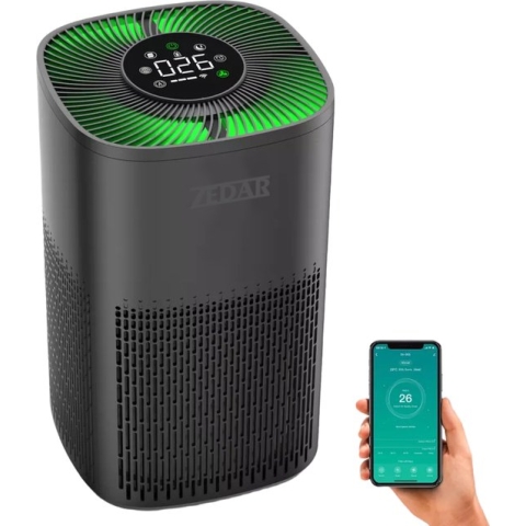 Luchtreiniger / Air Purifier met APP en HEPA 13 filter + koolstoffilter - Werkt tegen huisstofmijt, hooikoorts, allergie, stof, - 210 m³/u - Zedar L600