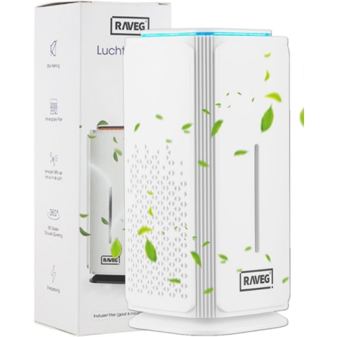 Luchtreiniger Mini Air Purifier met Ionisator - Inclusief 2x HEPA-13 filter - Led lampje - Wit - RAVEG