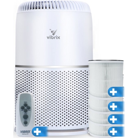 Vibrix Vortex20 luchtreiniger + 4 NIEUWE filters - Geschikt voor 1 m² tot wel 70 m² - Automatische stand + 6-in-1 HEPA filtersysteem - Luchtkwaliteit indicator - Ionisator - luchtfilter - Air Purifier met hepa filter