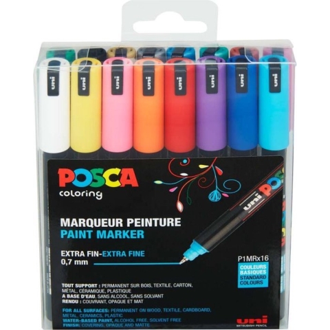Uni-ball Paint Marker op waterbasis Posca PC-1MR doos van 16 stuks in geassorteerde kleuren
