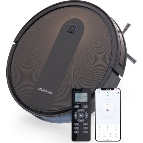 Auronic Robotstofzuiger met Dweilfunctie - WiFi en App - 1400Pa - Automatisch Laadstation - Dubbel Filtersysteem - Zwart