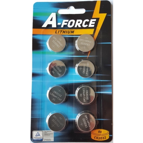 Blisterverpakking - A-Force Powerfull Lithium CR2032 - Knoopbatterij - Knoopcel -  3 Volt - 8 stuks