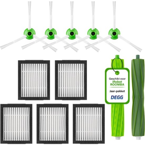 DEGG® - Vervangingsset voor iRobot Roomba - i7 i7+ i3 i3+ i4 i4+ i6 i6+ i8 i8+ j7 e5 e6 e7 - iRobot Roomba Onderdelen - 2x Roller, 5x Hepa-filter en 5x Zijborstel - JAARPAKKET
