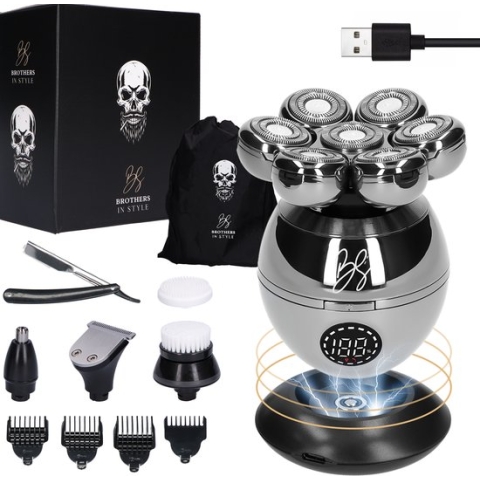Brothers in Style® 9-in-1 Scheerapparaat Mannen – Skull Shaver Pro – Head Shaver - Trimmer - Neustrimmer - Nat & Droog - Draadloos Opladen - Gratis Barber Knife!