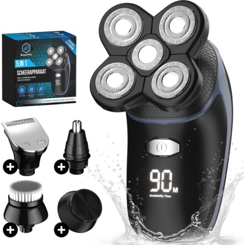 5-in-1 Scheerapparaat Mannen - Trimmer - Draadloos Nat en Droog Scheren - Neustrimmer - 5 Opzetstukken