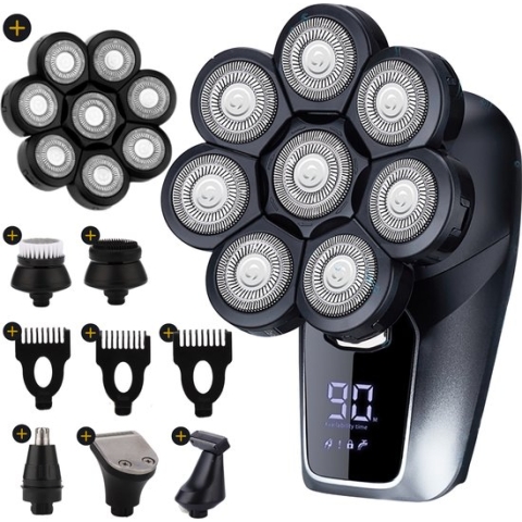 Samillion 6-in-1 Scheerapparaat Mannen - Skull Shaver - Scheerapparaat - Trimmer - Hoofd Kaal Scheren - Inclusief 10 Opzetstukken - Scheerapparaten - Plus Extra Scheerkop T.W.V. 23,95!