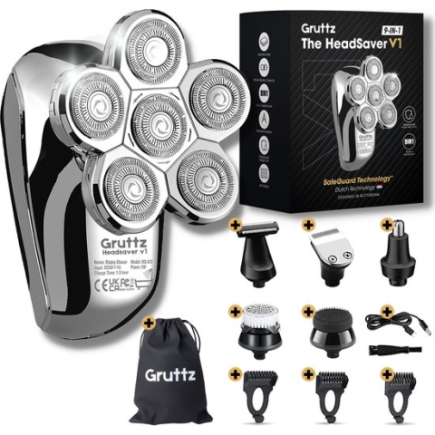 Gruttz 9-in-1 Scheerapparaat Mannen - Hoofd Kaal Scheren - Gezicht en Hoofd Trimmer - Waterdicht - Nat en Droog Shaver