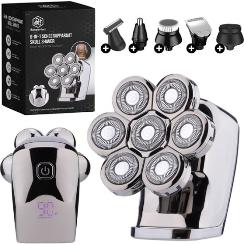 Beeperfect® 6-in-1 Scheerapparaat Mannen - Skullshaver - Trimmer - Tondeuse - Bodygroomer - Hoofd Kaal Scheren – Nat & Droog -