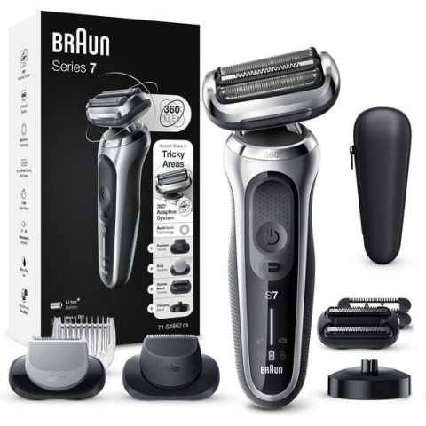 Braun Series 7 71-S4862cs - Elektrisch Scheerapparaat Mannen - Met 3 EasyClick-opzetstukken - Oplaadstandaard - Zilver