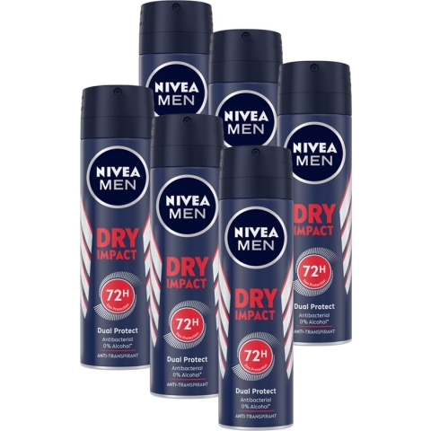 NIVEA MEN Dry Impact Deodorant Spray - 6 x 150 ml - Voordeelverpakking