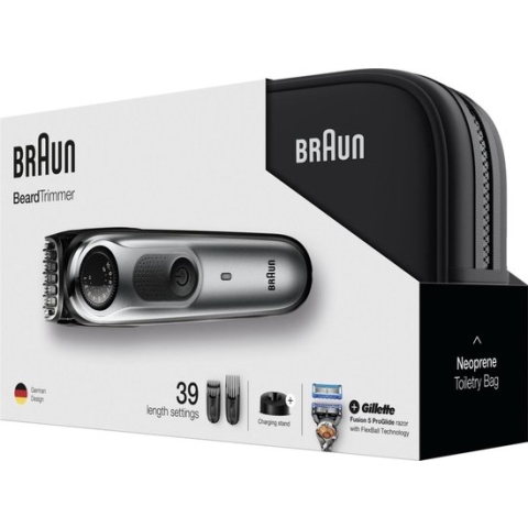 BRAUN baardtrimmer BT 7940 - Zwart/Metaalgrijs + Gillette ProGlide scheermes incl. Toilettas