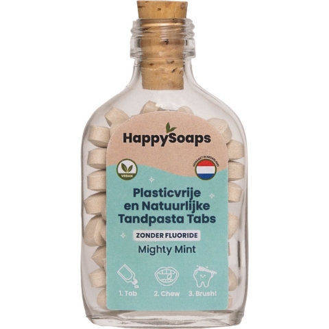 HappySoaps - Tandpasta Tabs - zonder Fluoride - Mighty Mint - 62 tabs