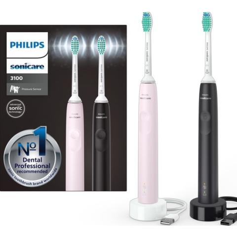 Philips Sonicare Series 3100 HX3675/15 - Elektrische tandenborstel - Zwart & Roze - Duopack
