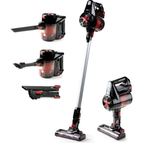PRIMO PR504SV Steelstofzuiger Draadloos 3-in-1 - Stofzuiger Zonder Zak - Kruimelzuiger - HEPA Filter - Zwart/Rood