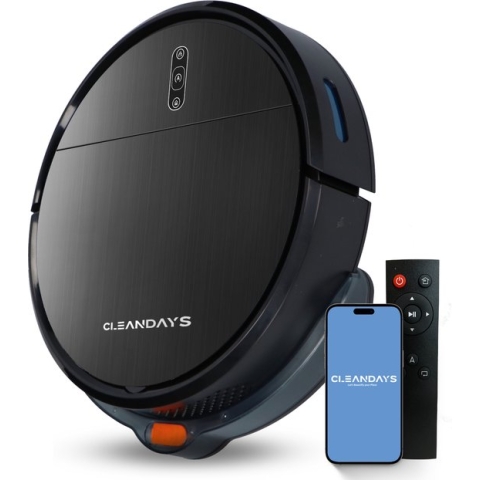 CleanDays Robotstofzuiger D2-007 met Dweilfunctie - Met Laadstation - Dweilrobot - Huisdieren - Robot Stofzuiger - Stofzuiger Robot